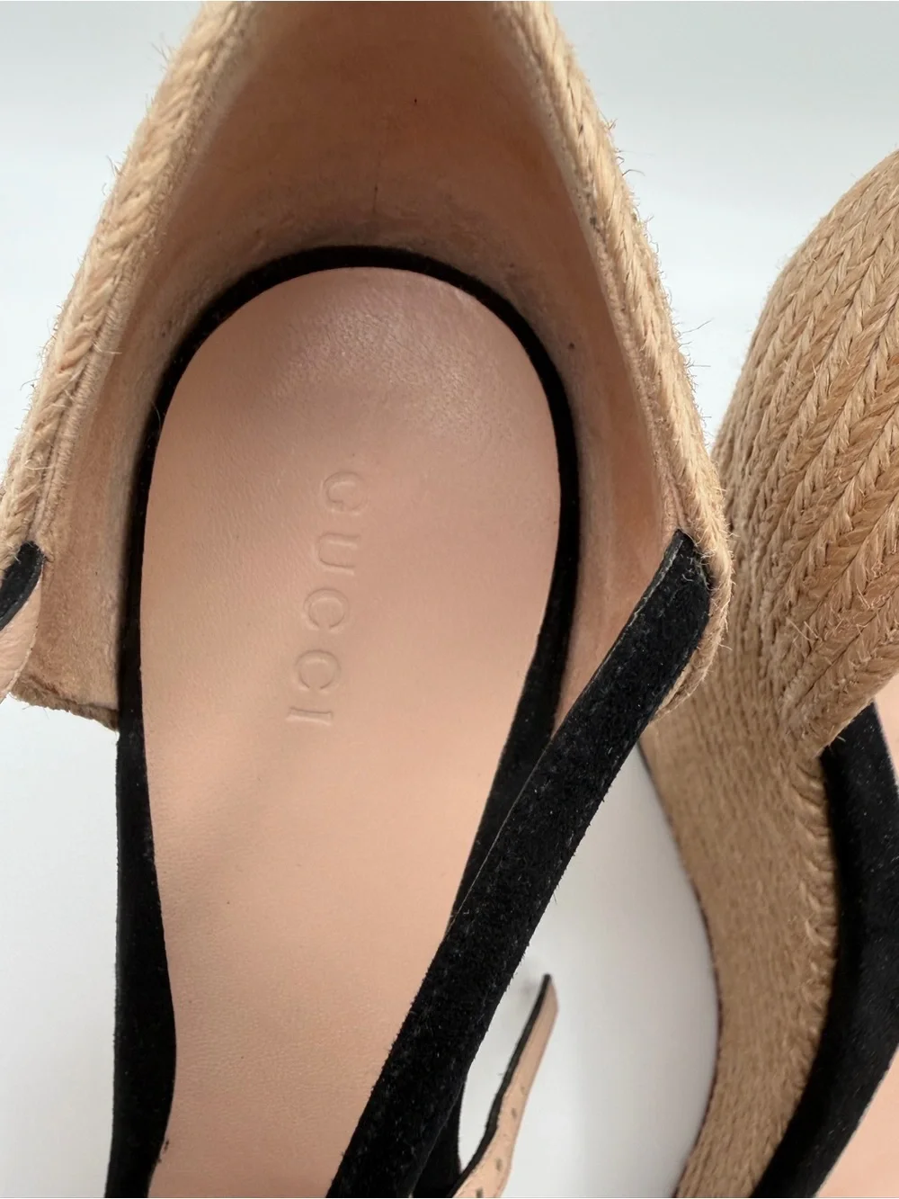 Gucci Horsebit Kid Suede Espadrille Wedge Sandals Black Size 40 - Picture 7 of 9